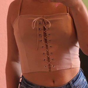 Light Pink Lace up Crop Top